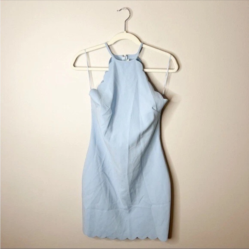 Likely Everly Scallop Blue Sleeveless Halter Mini Dress
